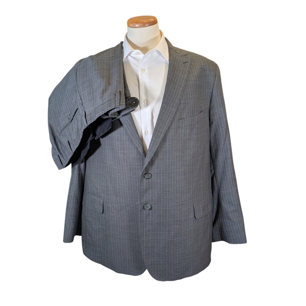 Tom‎ James Corporate Image Custom Suit Gray Pinstripe Wool Blend 41x32 2 Pc